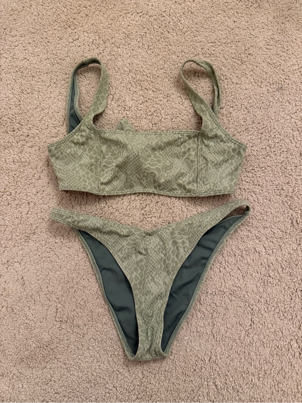 Kendall & Kylie Olive Green Textured Two-Piece Bikini